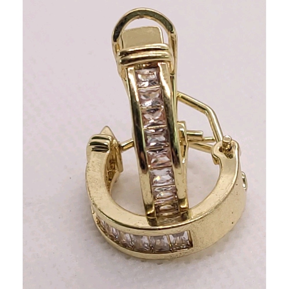 Gold Tone Clear Baguette Rhinestone Art Deco Hoop Earrings